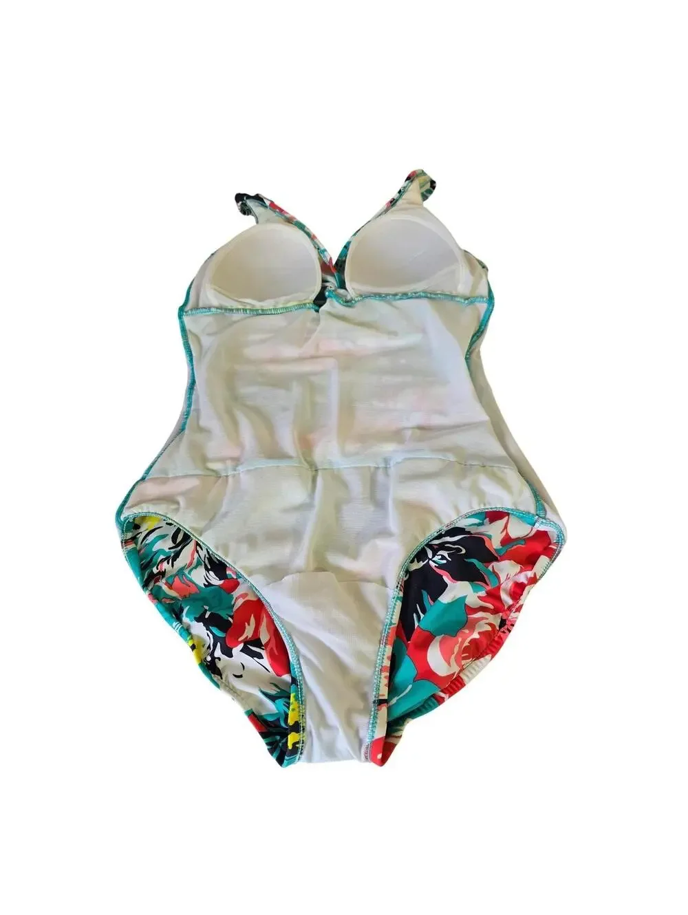 Tropical Floral Ruched One Piece Swimsuit Coral Teal V-Neck Padded Poshmark